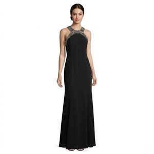 NWT Adrianna Papell Black Halter Beaded Gown Size 6